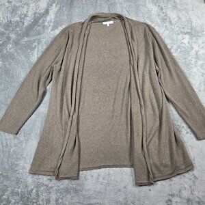 Brynn Walker Cardigan Womens Large Taupe Brown Open Front Lagenlook Boho Sweater